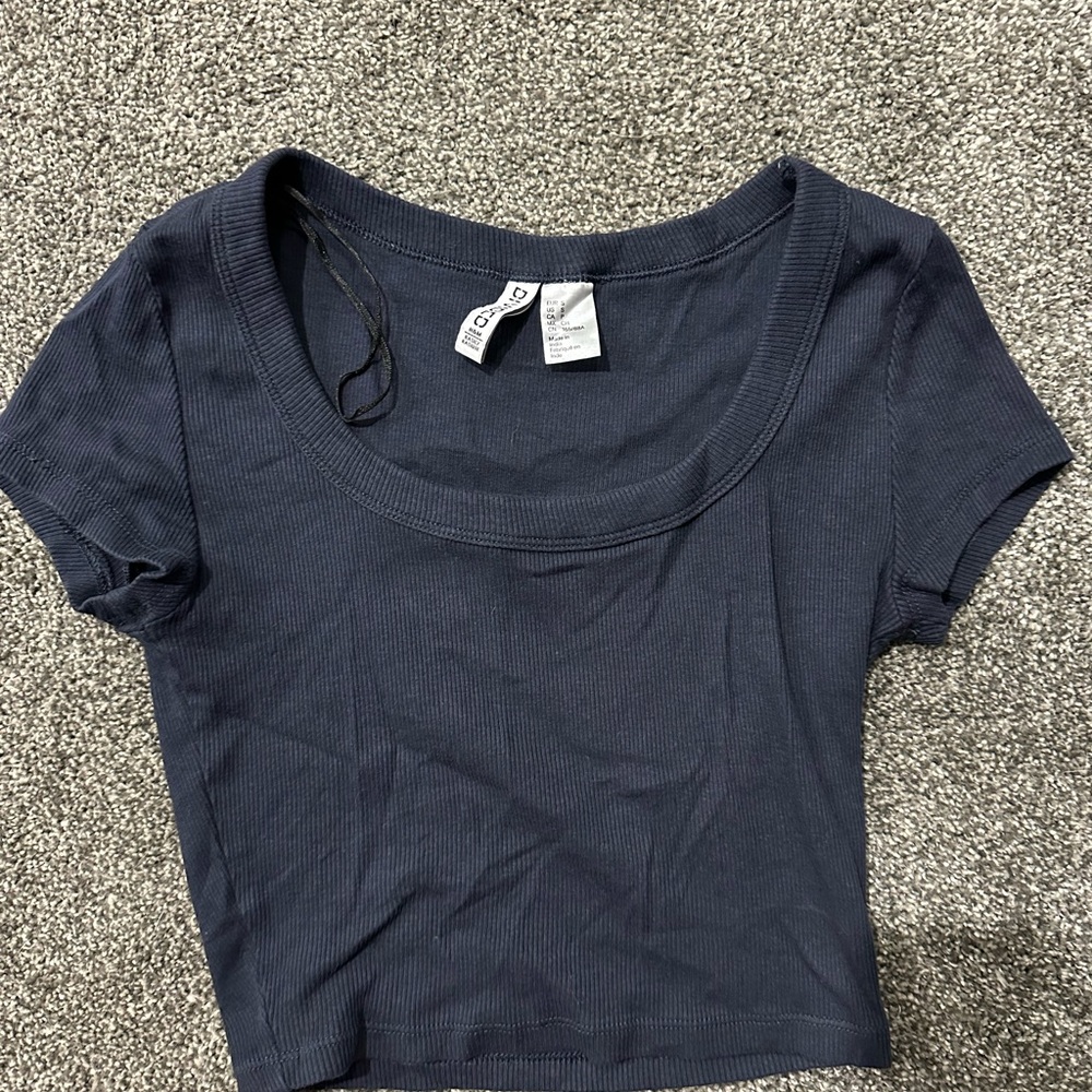 H&M Dark Blue Ribbed Crop Top